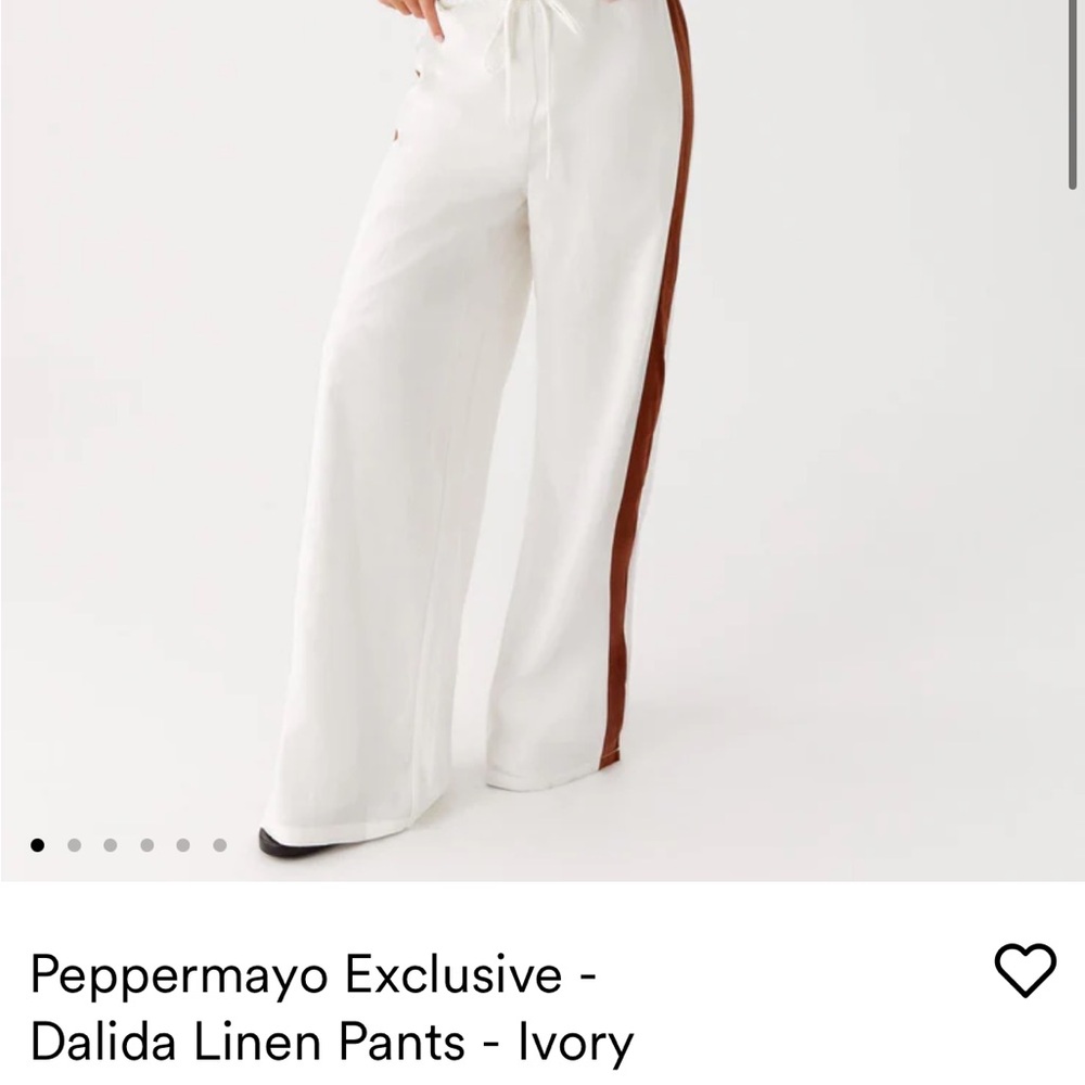 Peppermayo Ivory Wide Leg Pants with Brown Accent